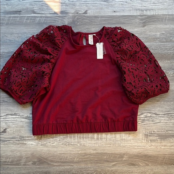 Anthropologie Dolan Red Puff Sleeve Crop Top New with tag Sizes X-Large - Picture 1 of 7